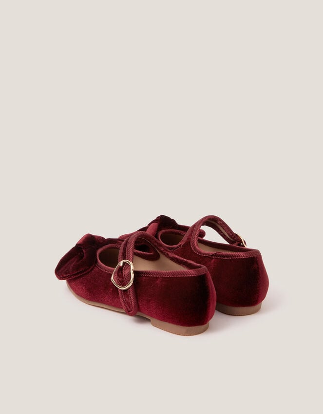 Toddler Velvet Bow Ballet Flats, Red (BURGUNDY), large
