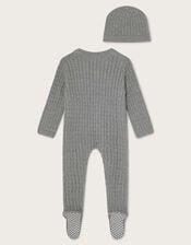 Newborn Cable Knit Romper and Hat Set, Grey (GREY), large