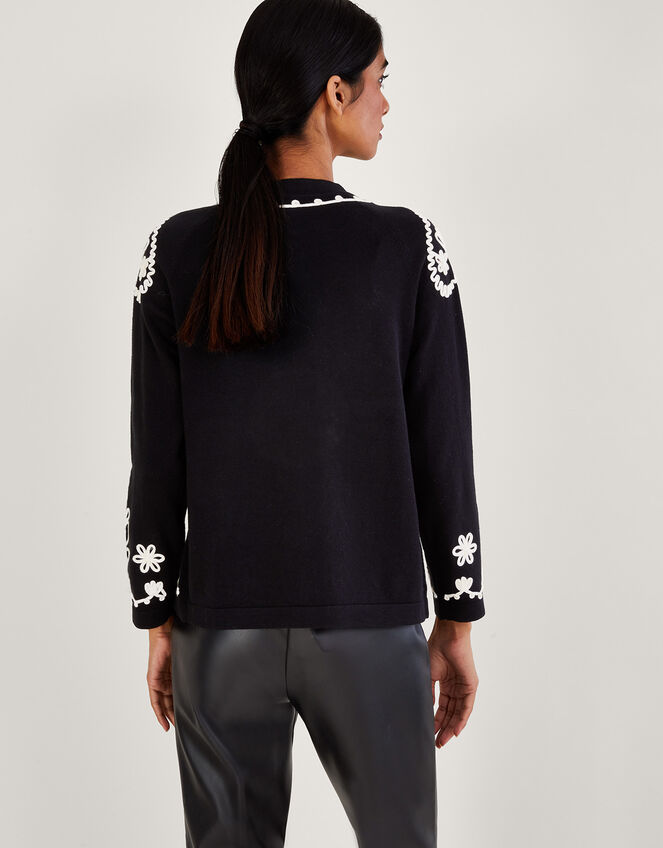 Cornelli Embroidery Jacket in Sustainable Cotton, Black (BLACK), large