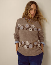 Flic Floral Embroidered Jumper, Mink (MINK), large