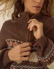 Shona Half Zip Sheep Jumper, Brown (CHOCOLATE), large