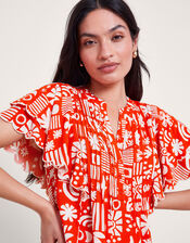 Dario Print Pleat Top, Red (RED), large