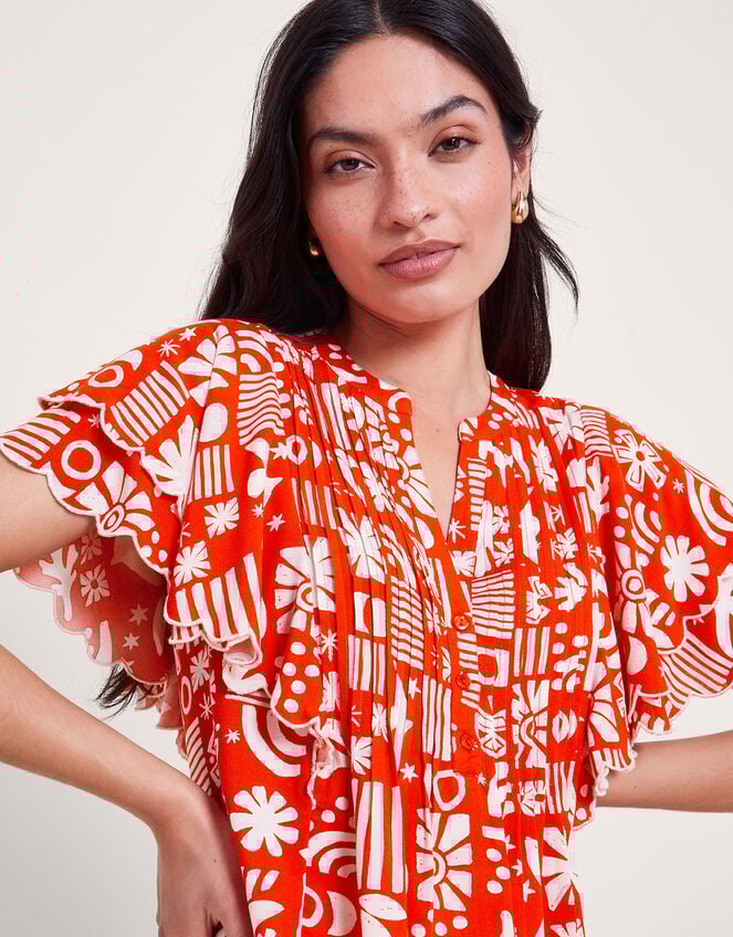 Dario Print Pleat Top, Red (RED), large