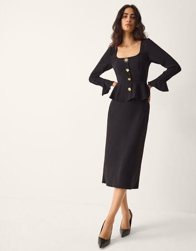 Willow Statement Button Midi Dress, Black (BLACK), large