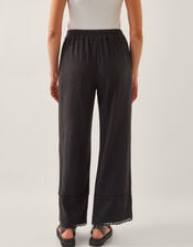 Hayley Embroidered Linen Blend Trousers, Black (BLACK), large