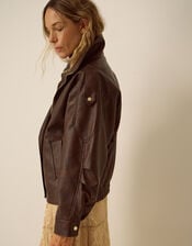 Grace Faux Leather Bomber Jacket, Brown (CHOCOLATE), large