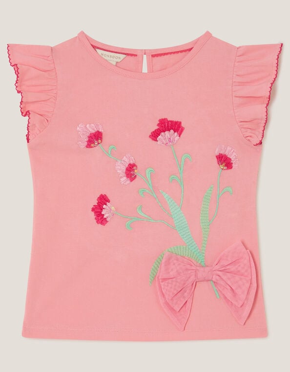 Tulip Embroidered Bow T-Shirt, Pink (PINK), large