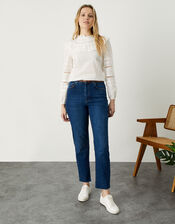Bib Lace Long Sleeve Top in Sustainable Cotton, Ivory (IVORY), large