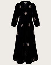 Amber Embroidered Tiered Velvet Dress, Blue (MIDNIGHT), large