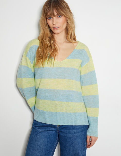 Sable Stripe V-Neck Jumper, Yellow (YELLOW), large