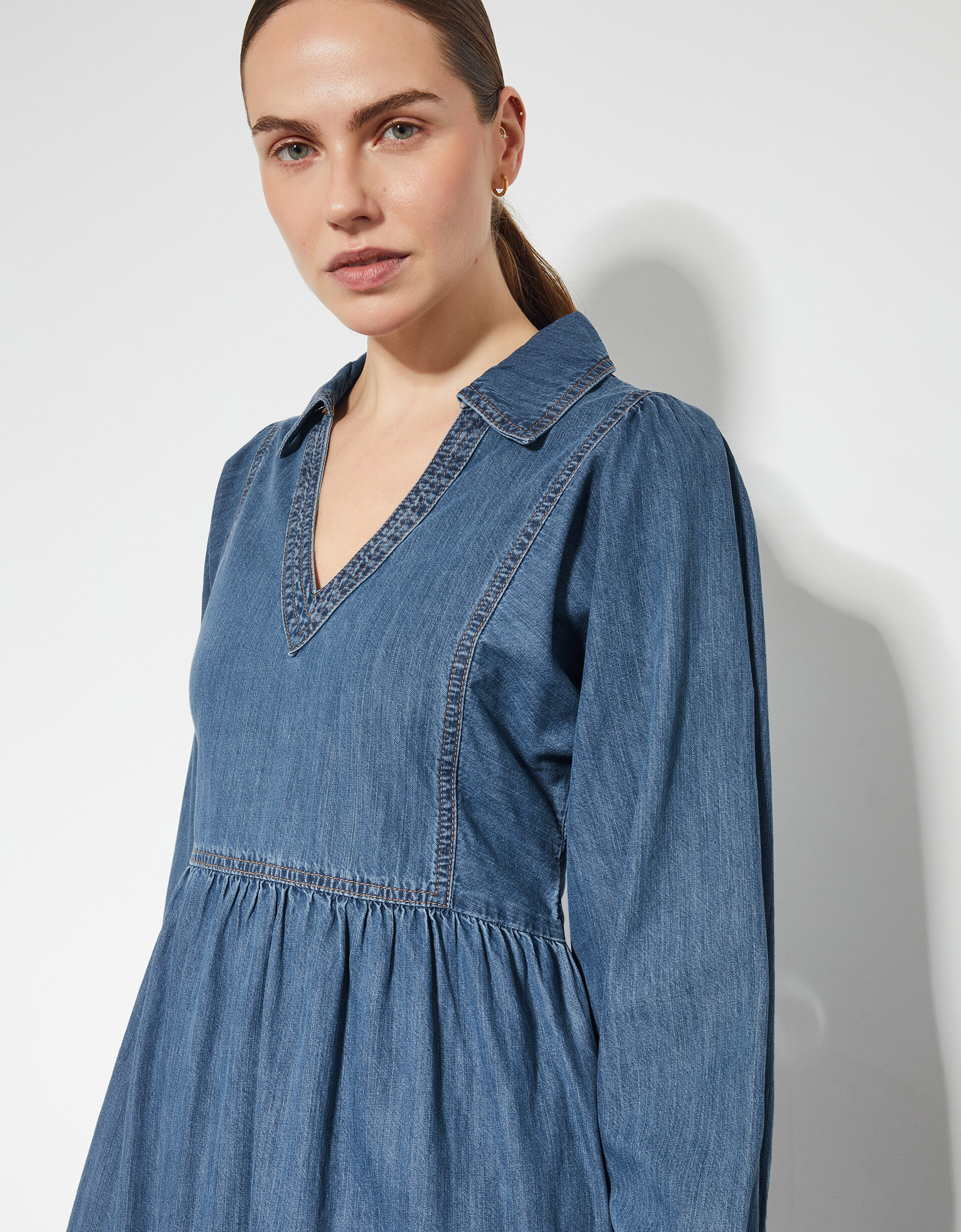 Wilma Long Sleeve Denim Midi Dress Blue