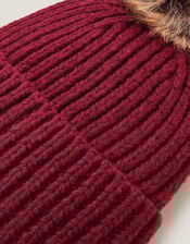 Dede Faux Fur Bobble Beanie Hat, Red (BURGUNDY), large
