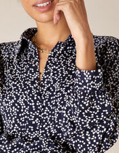 Square Spot Satin Blouse, Blue (NAVY), large