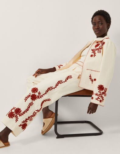 Emilia Floral Embroidered Jacket, Ivory (IVORY), large
