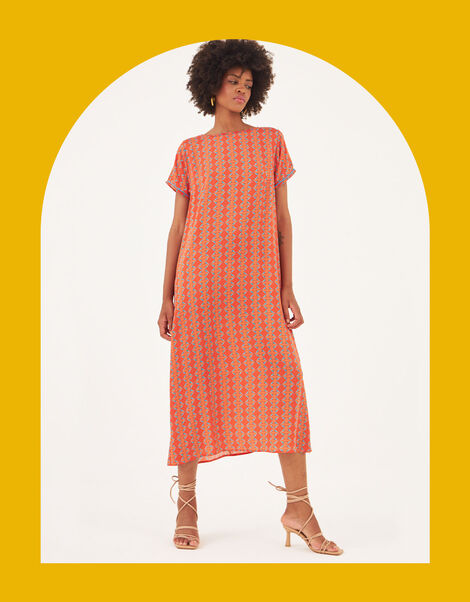 DEEBA Swing Reversible Print Dress Orange, Orange (ORANGE), large
