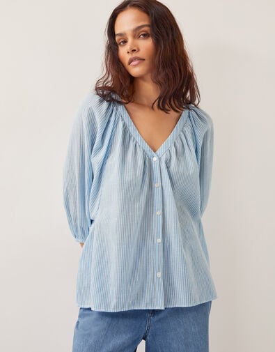 Avery Stripe Blouse, Blue (PALE BLUE), large