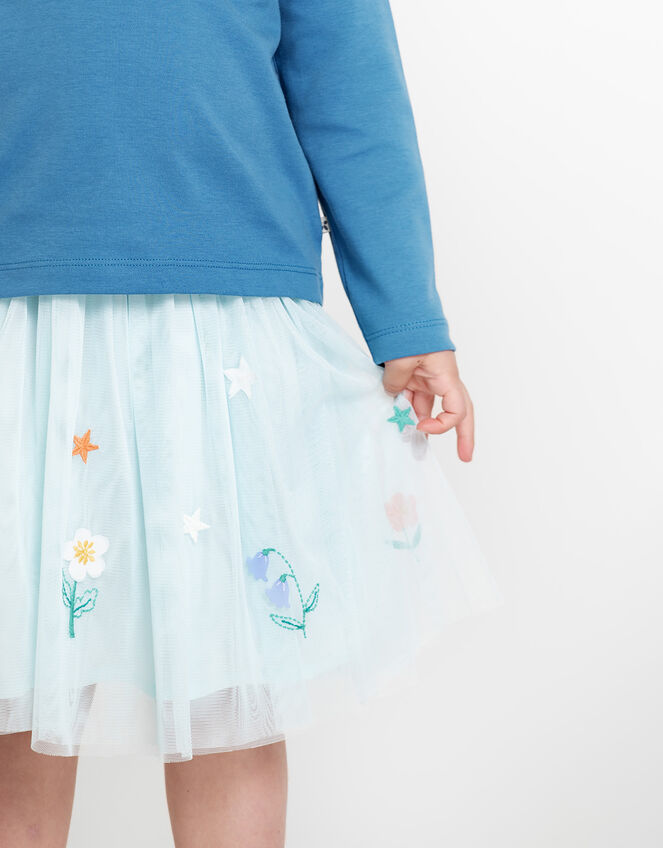 Frugi Embroidered Tulle Skirt, Blue (BLUE), large