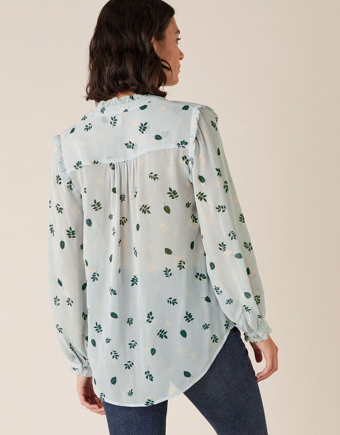 Leaf Print Blouse in Sustainable Viscose, Grey (GREY), large
