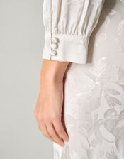 Grace Long Sleeve Satin Bridal Shirt Dress, Ivory (IVORY), large