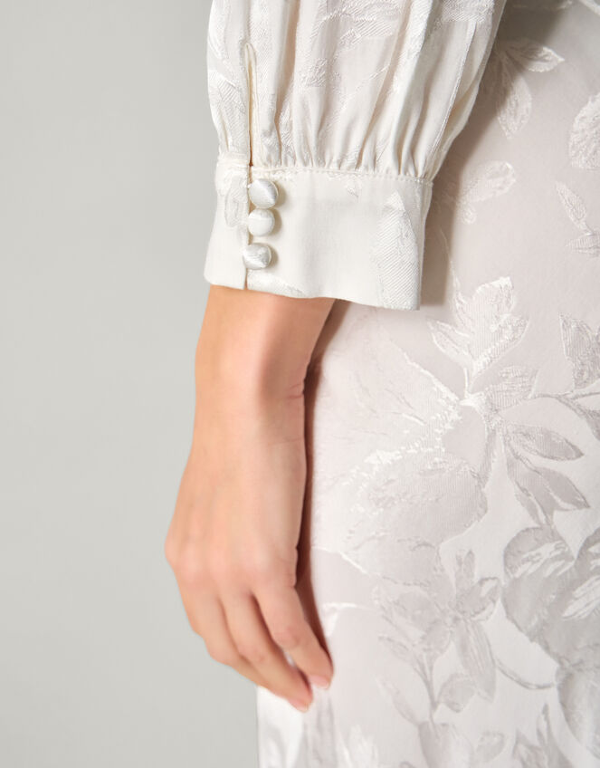 Grace Long Sleeve Satin Bridal Shirt Dress, Ivory (IVORY), large