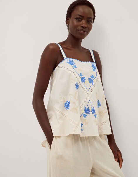 Sophie Sleeveless Embroidered Top, Ivory (IVORY), large