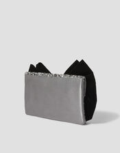 Bella Bow Embellished Clutch Bag, Silver (SILVER), large