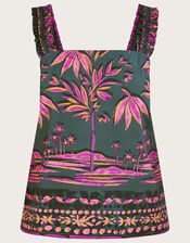 Pedra Palm Print Cami Top in Sustainable Cotton, Green (KHAKI), large