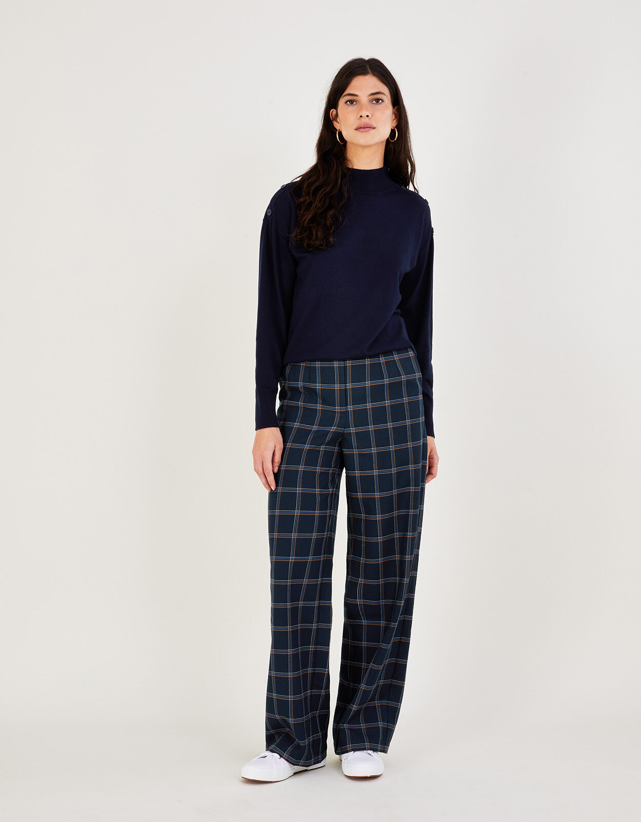 Catalina Check Wide Leg Trousers Blue