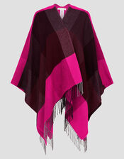 Willa Check Tassel Poncho, , large