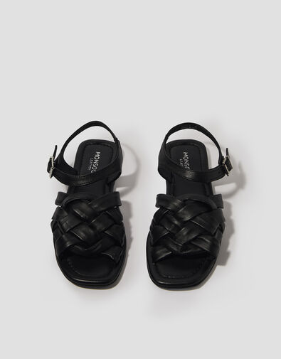 Pip Woven Leather Sandals, Black (BLACK), large