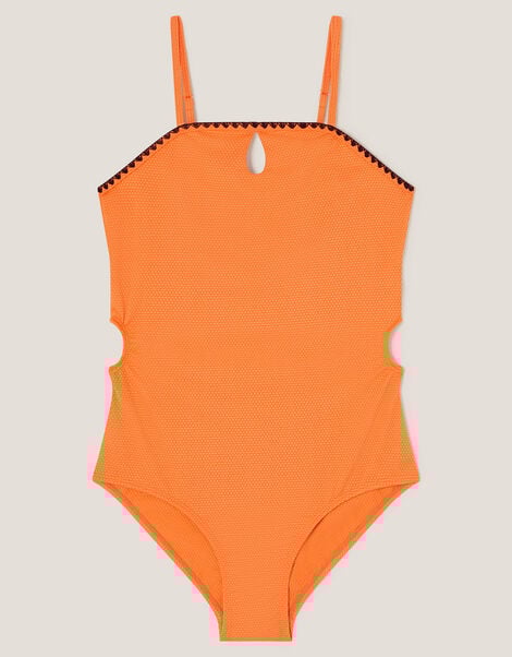 Textured Cut-Out Swimsuit, Orange (ORANGE), large