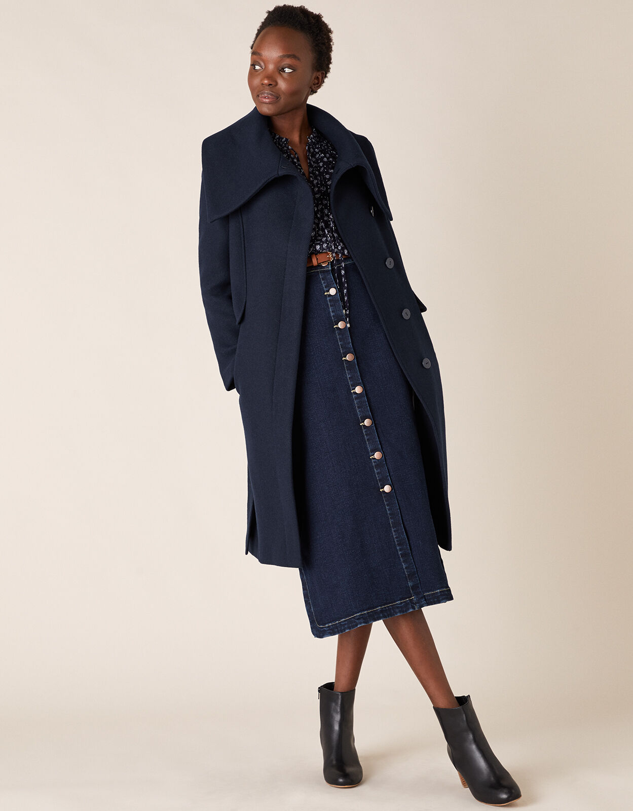 Navy wool hotsell belted coat