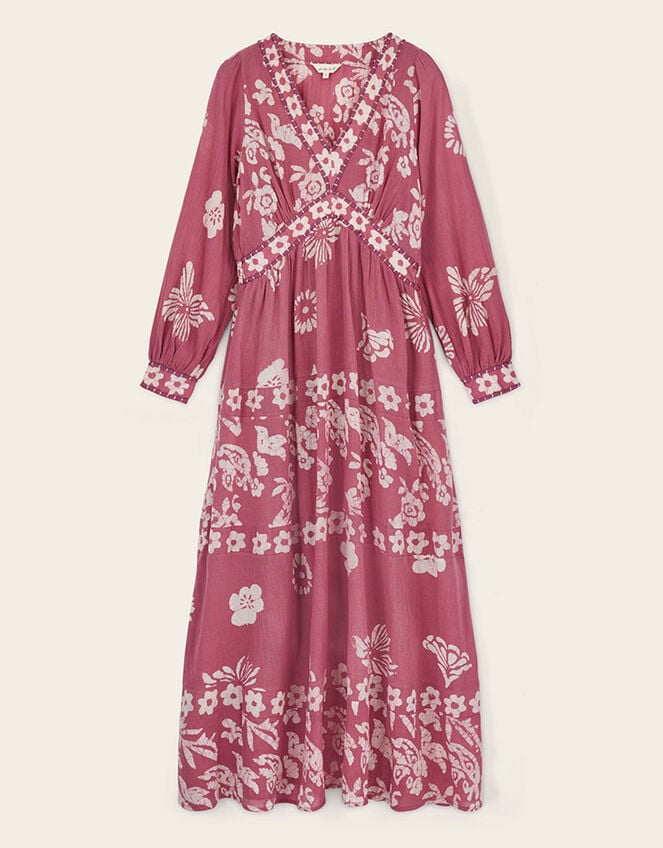 East Kris Hand-Batik Floral Maxi Dress, Pink (DUSKY PINK), large