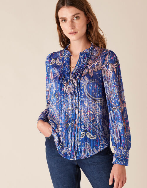 Paisley Print Pintuck Blouse Blue | Tops & T-shirts | Monsoon Global.