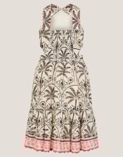 Palm Print Embellished Halter Dress, Ivory (IVORY), large