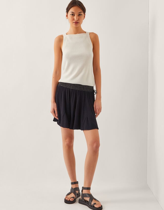 Heidi Metallic Shirred Shorts, Black (BLACK), large