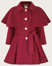 Belted Cape Style Smart Coat, Red (BURGUNDY), large