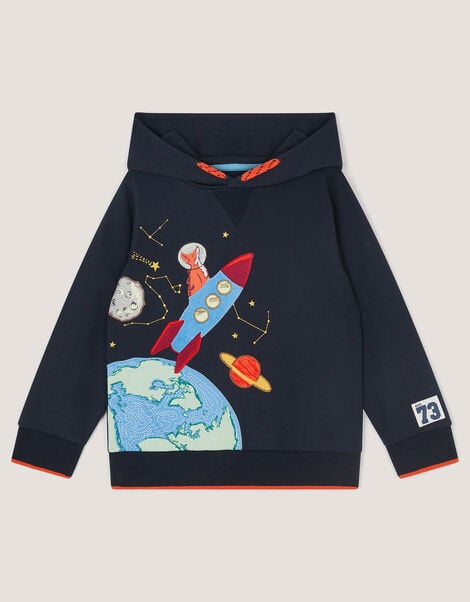 Glow in the Dark Space Graphic Hoodie, Blue (NAVY), large