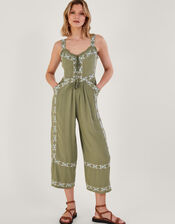 Embellished Aztec Maxi Jumpsuit, Green (KHAKI), large