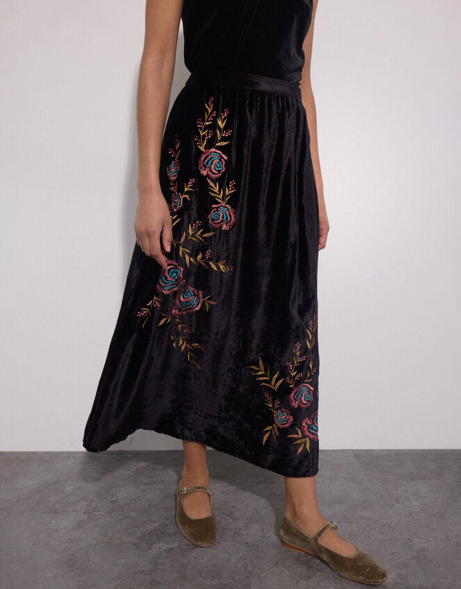 East Talia Velvet Maxi Skirt, Black (BLACK), large
