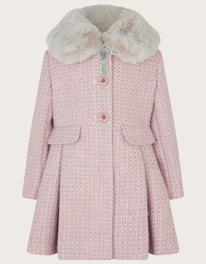 Tweed Faux Fur Collar Coat, Grey (GREY), large