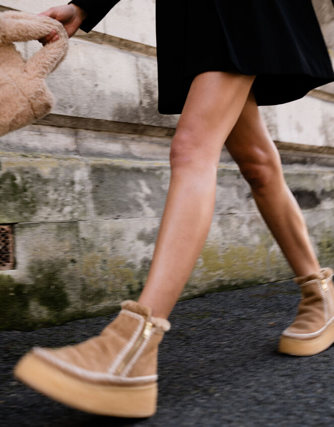 Laidback London Setsu Platform Suede Ankle Boots, Camel (BEIGE), large