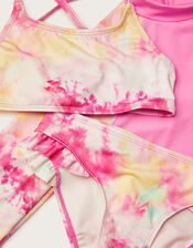 Tie Dye Long Sleeve Swim Top and Bikini Set, Pink (PINK), large