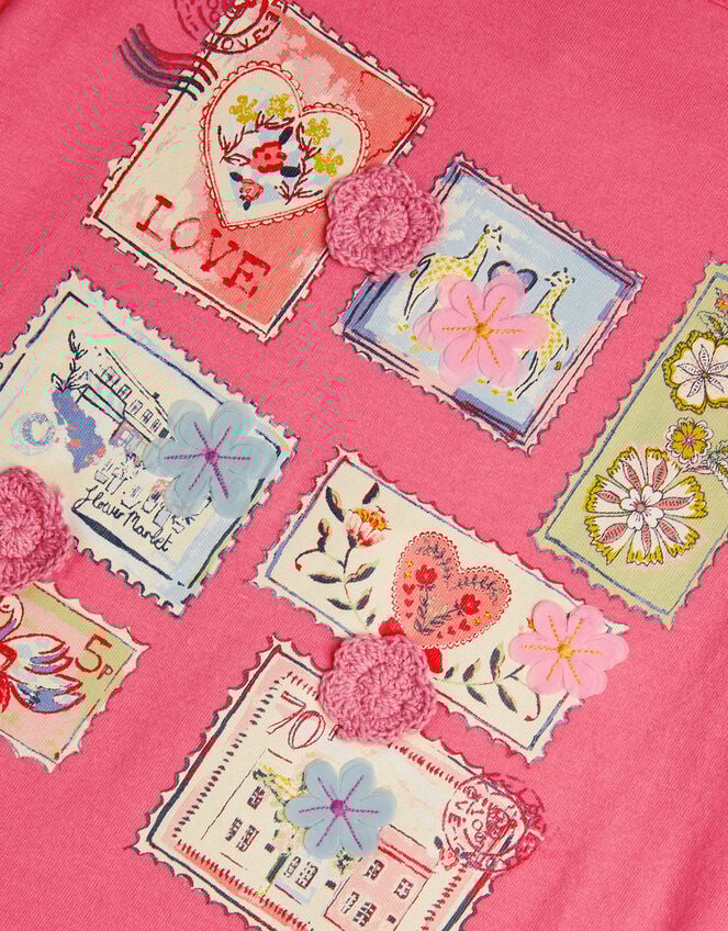 Stamp Print Ruffle T-Shirt, Pink (PINK), large