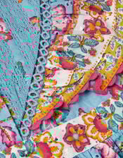 Adara Floral Print Broderie Dress, Blue (BLUE), large