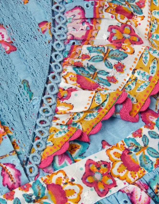 Adara Floral Print Broderie Dress, Blue (BLUE), large