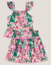 Floral Patchwork Top & Skirt Set, Green (GREEN), large