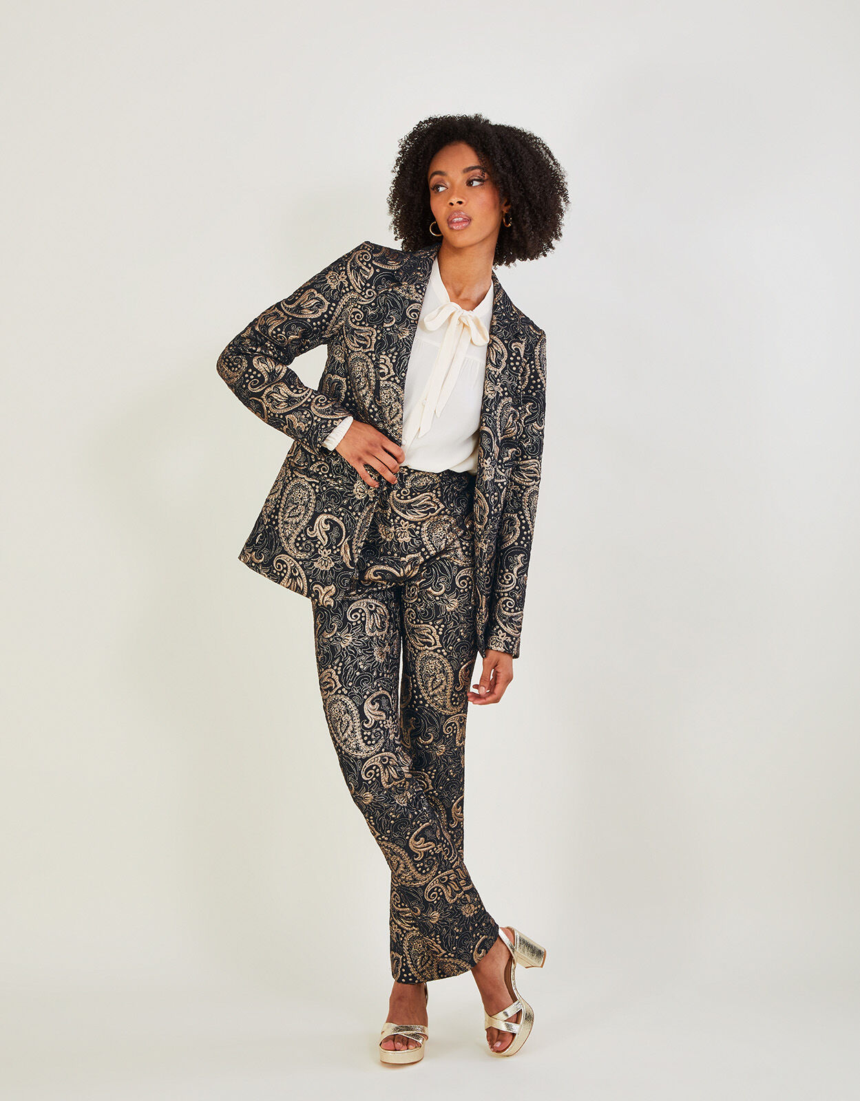 Metallic Stretch Jacquard Blazer Black
