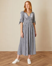 Gingham Check Embroidered Dolly Dress, Black (BLACK), large