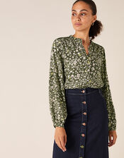 Ditsy Floral Top in LENZING&trade; ECOVERO&trade;, Green (KHAKI), large